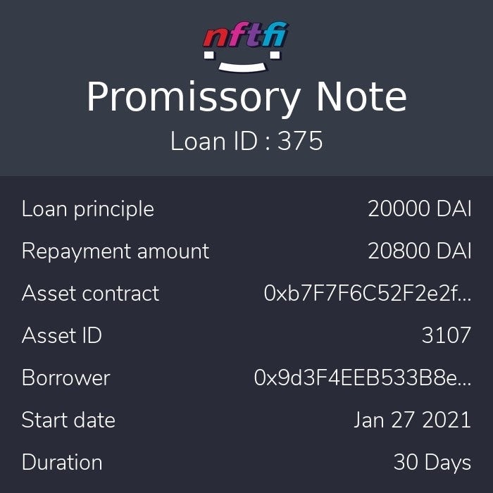 An NFTfi Promissory Note